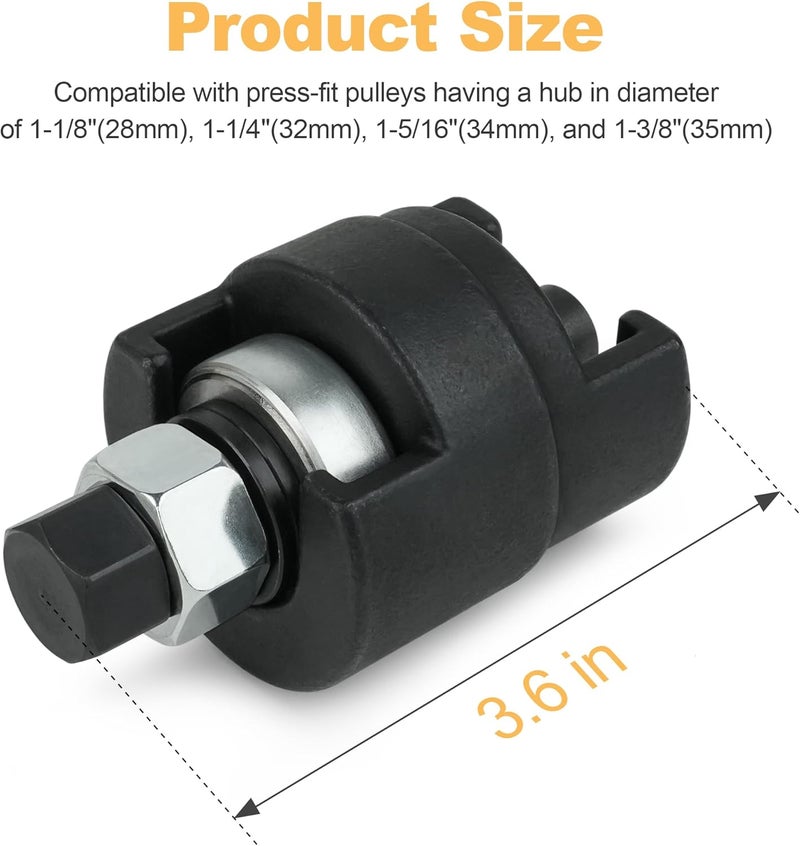 Jetuplusllc Alternator Power Steering Pump Pulley Puller Remover Installer Tool Fits 1-1/8", 1-1/4", 1-5/16", 1-3/8" Press-Fit Hubs Compatible with Ford Chevy Trucks - Image 3